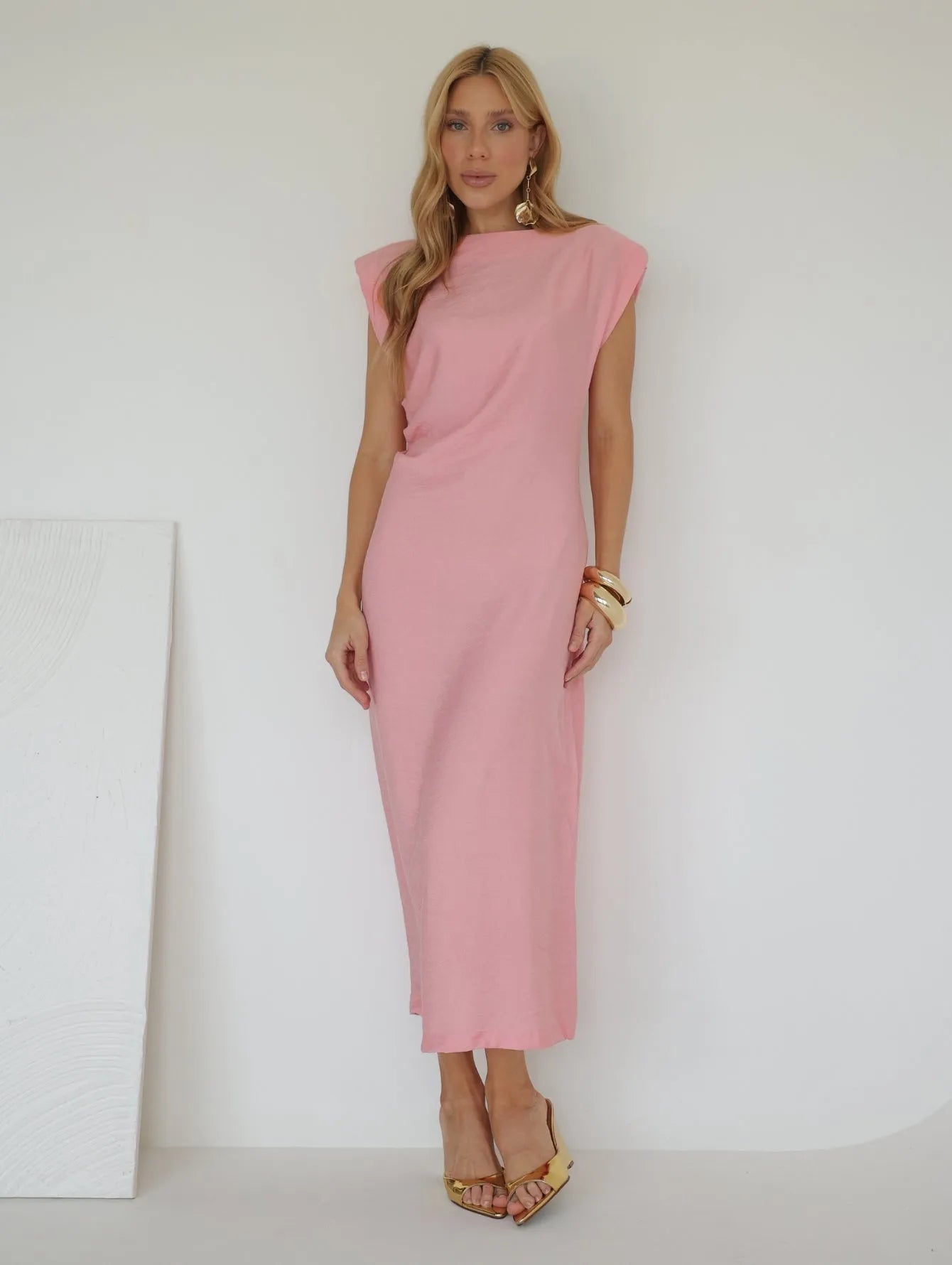 Vestido Midi Drapeado Ombreiras