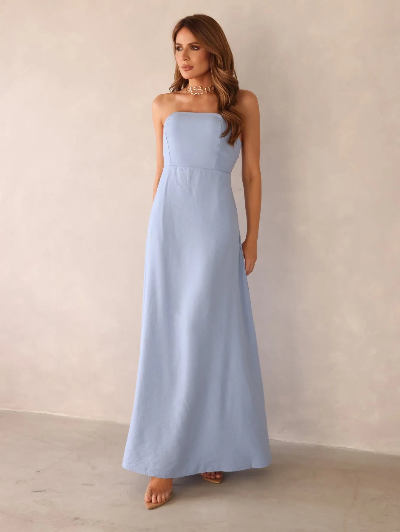 Vestido Longo Alfaiataria Tomara Que Caia