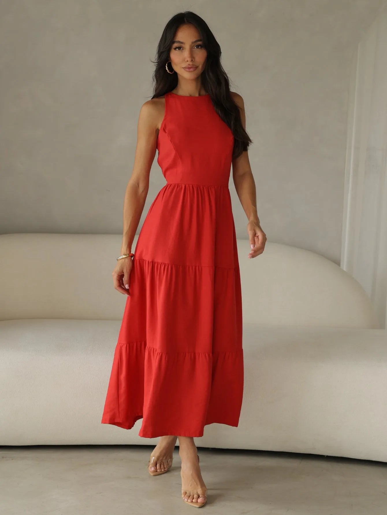 Vestido Longo Alfaiataria Sem Manga