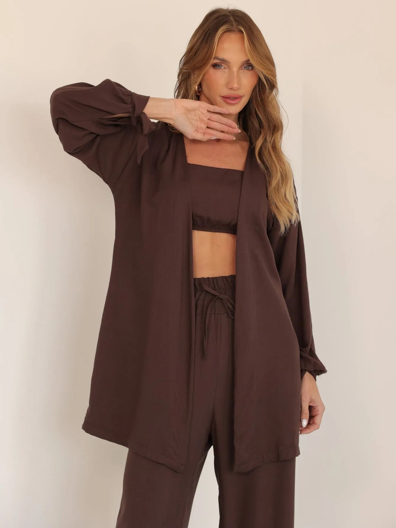 Conjunto Twill Kimono Pantalona Top