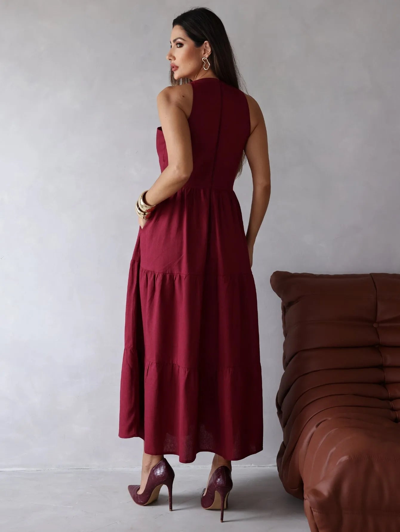 Vestido Longo Linho Sem Manga