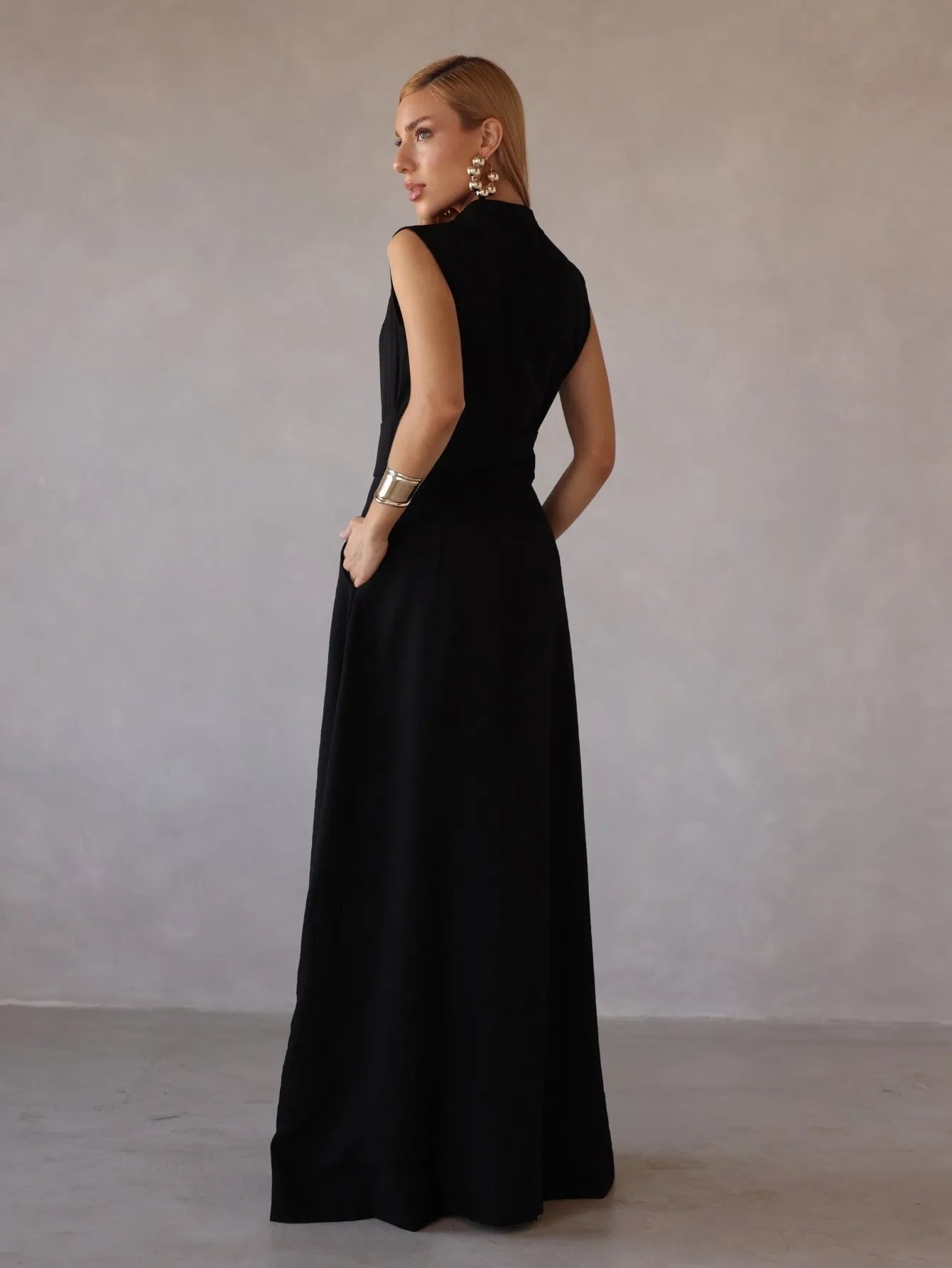 Vestido Longo Alfaiataria Zíper Frontal