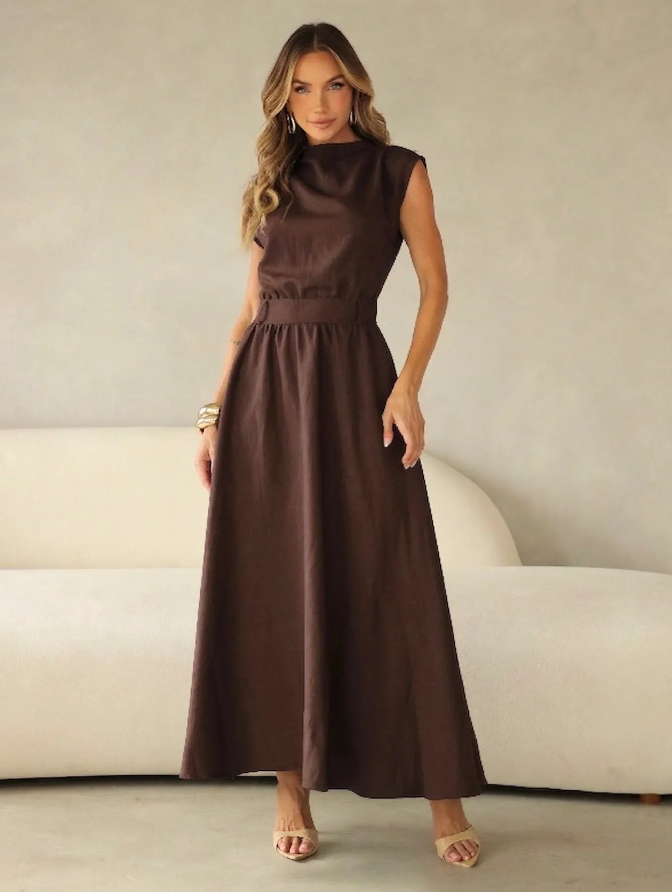 Vestido Midi Alfaiataria Saia Evasê Passantes