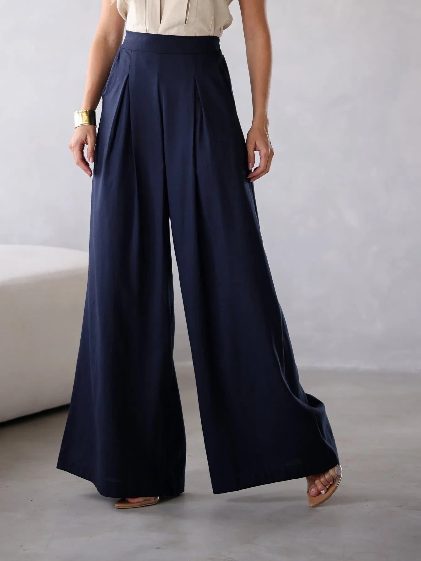 Calça Pantalona Linho Cintura Alta