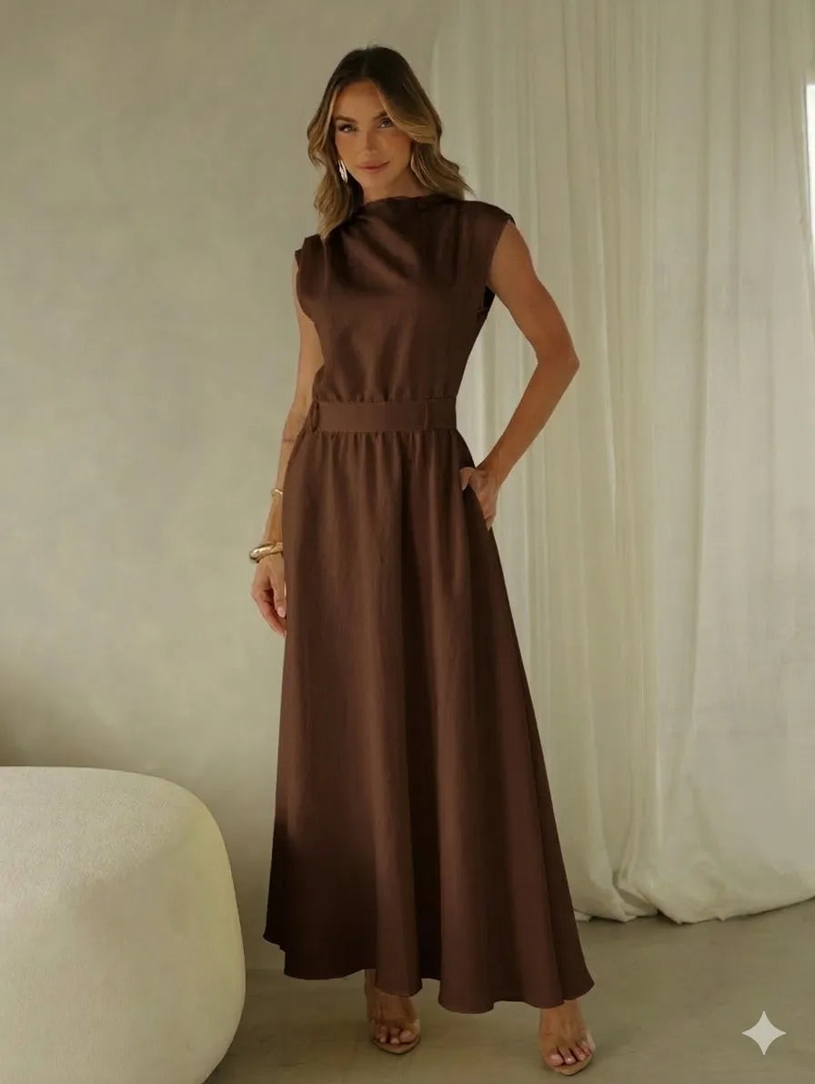 Vestido Midi Alfaiataria Saia Evasê Passantes