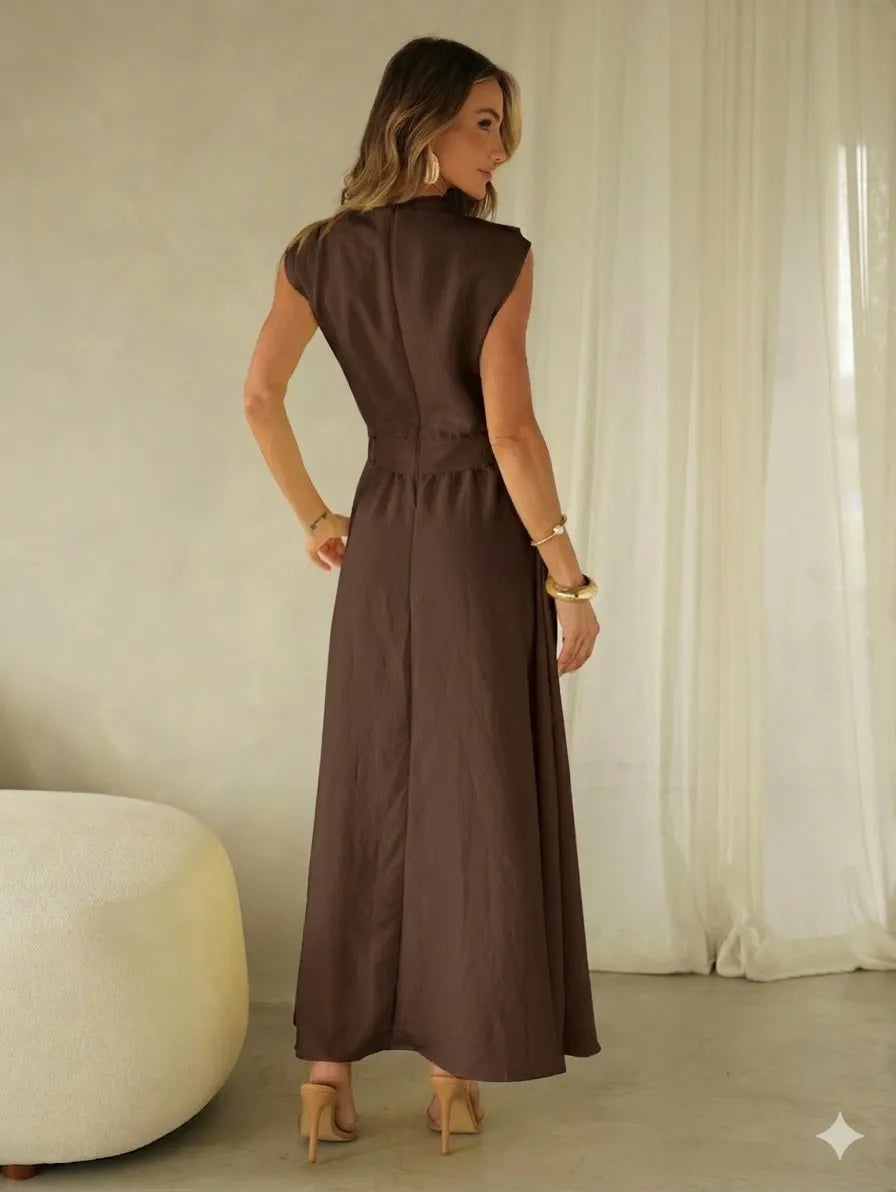 Vestido Midi Alfaiataria Saia Evasê Passantes
