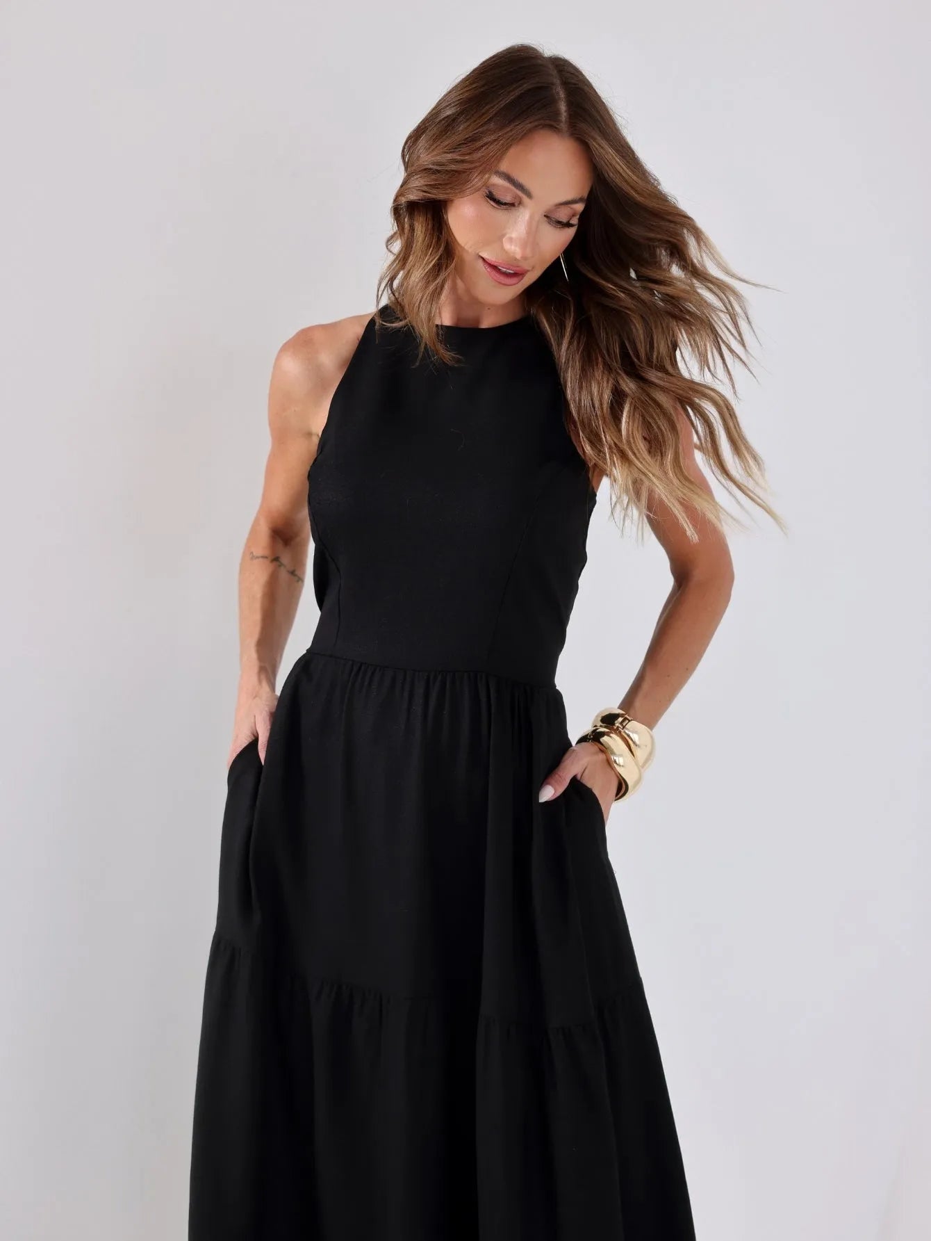 Vestido Longo Linho Sem Manga