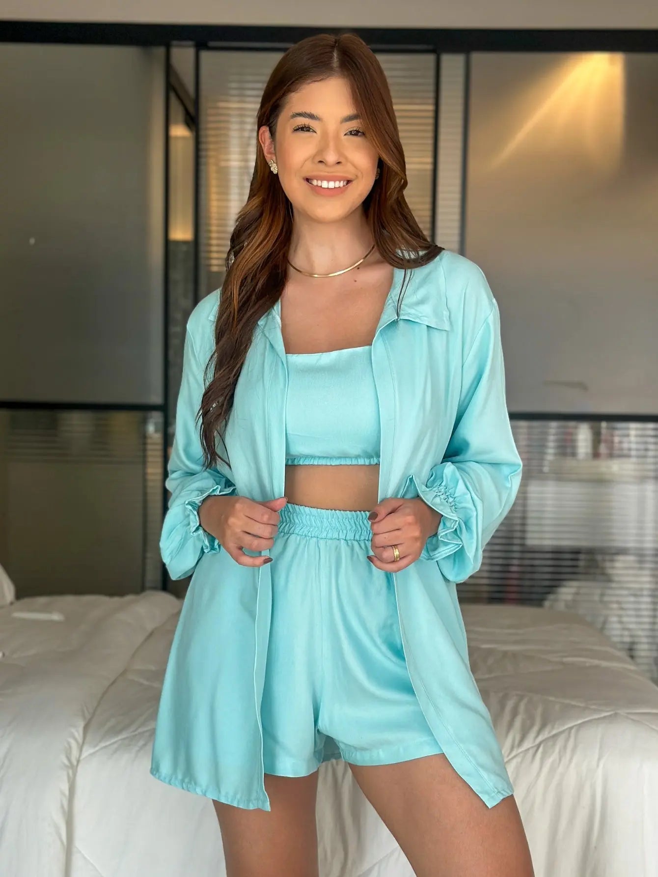 Conjunto Twill Cropped Short Kimono