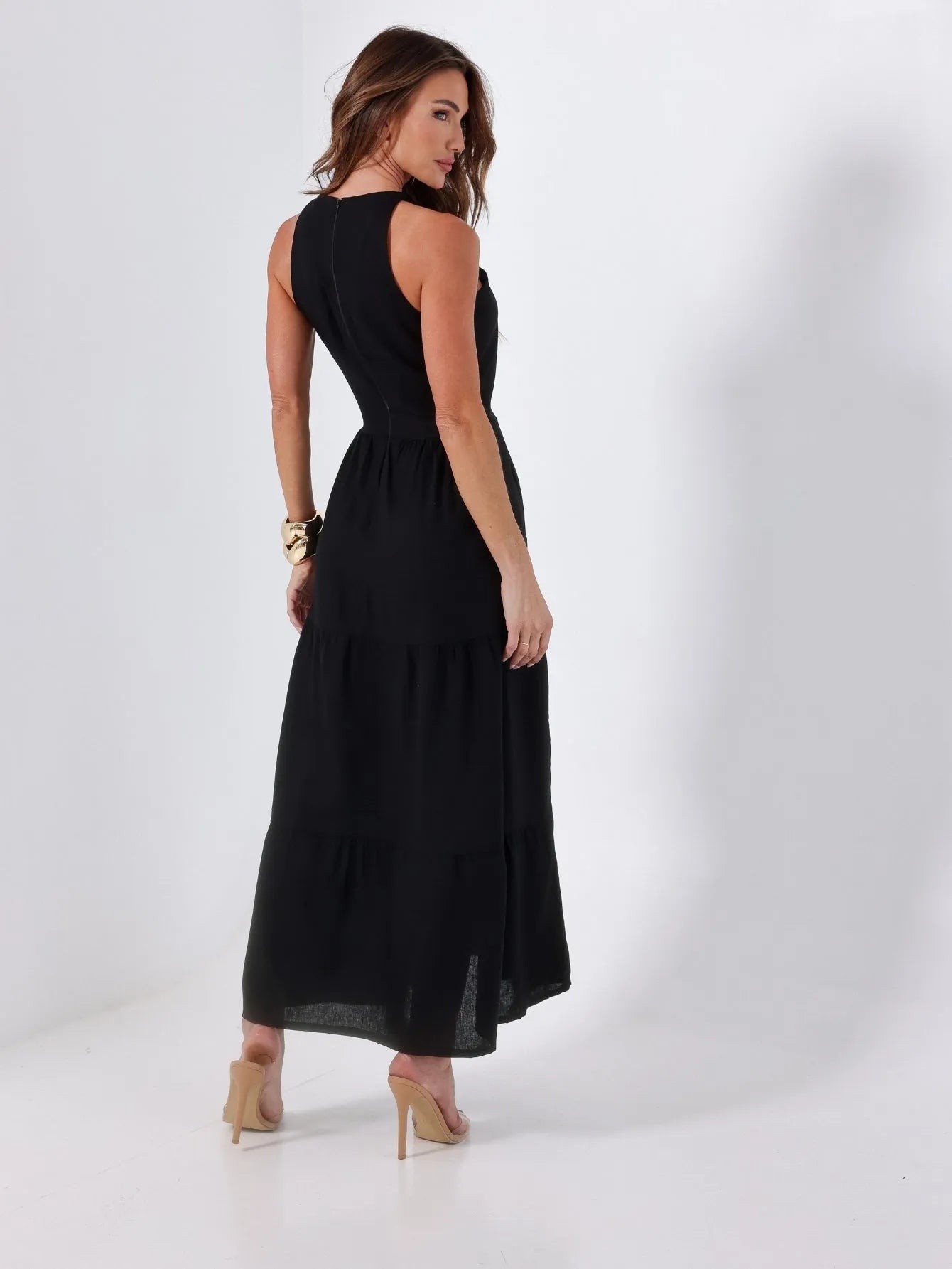 Vestido Longo Linho Sem Manga
