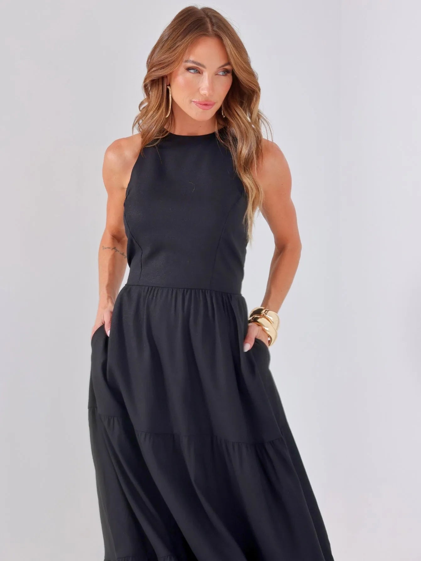 Vestido Longo Linho Sem Manga