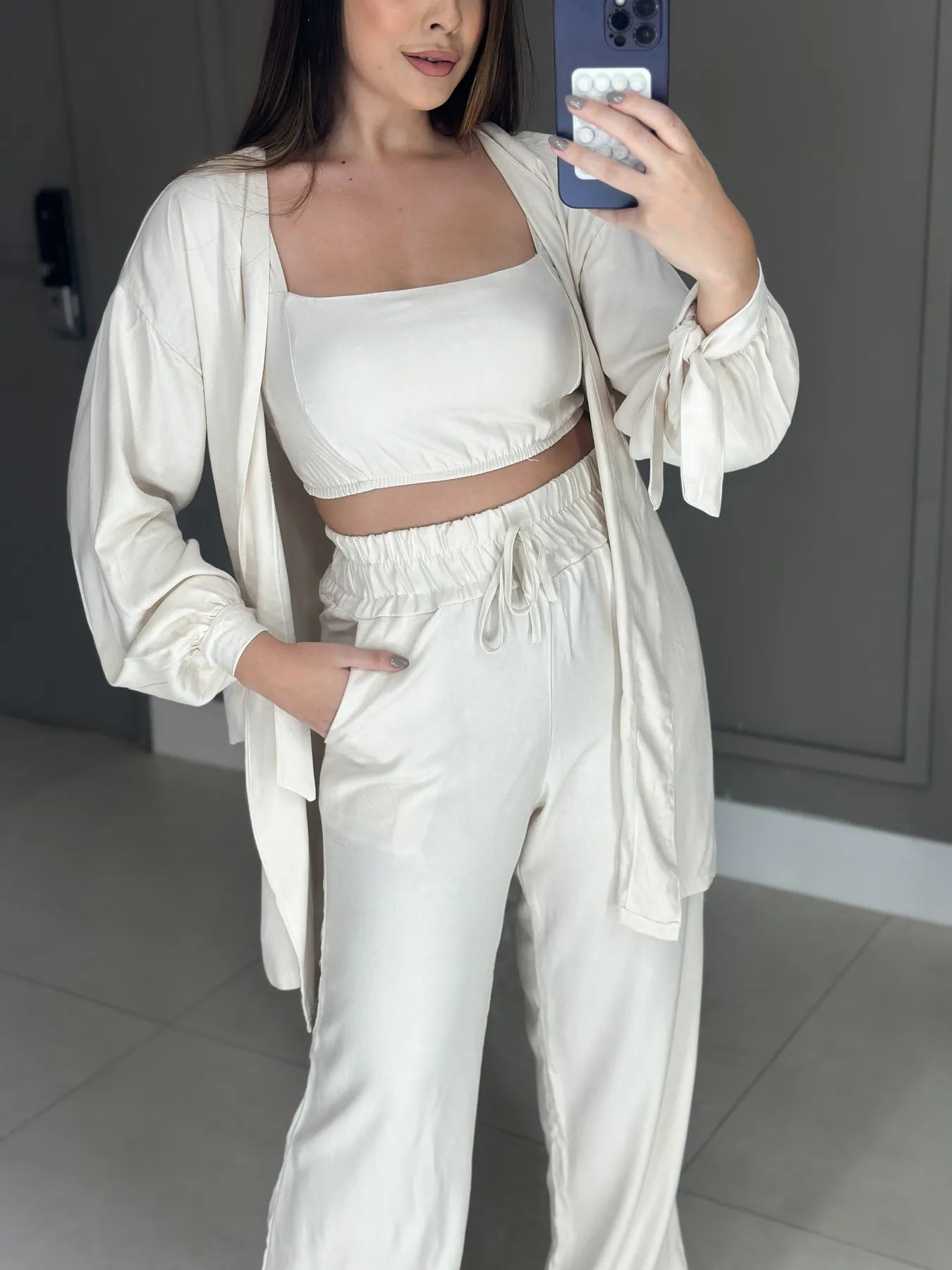 Conjunto Twill Kimono Pantalona Top