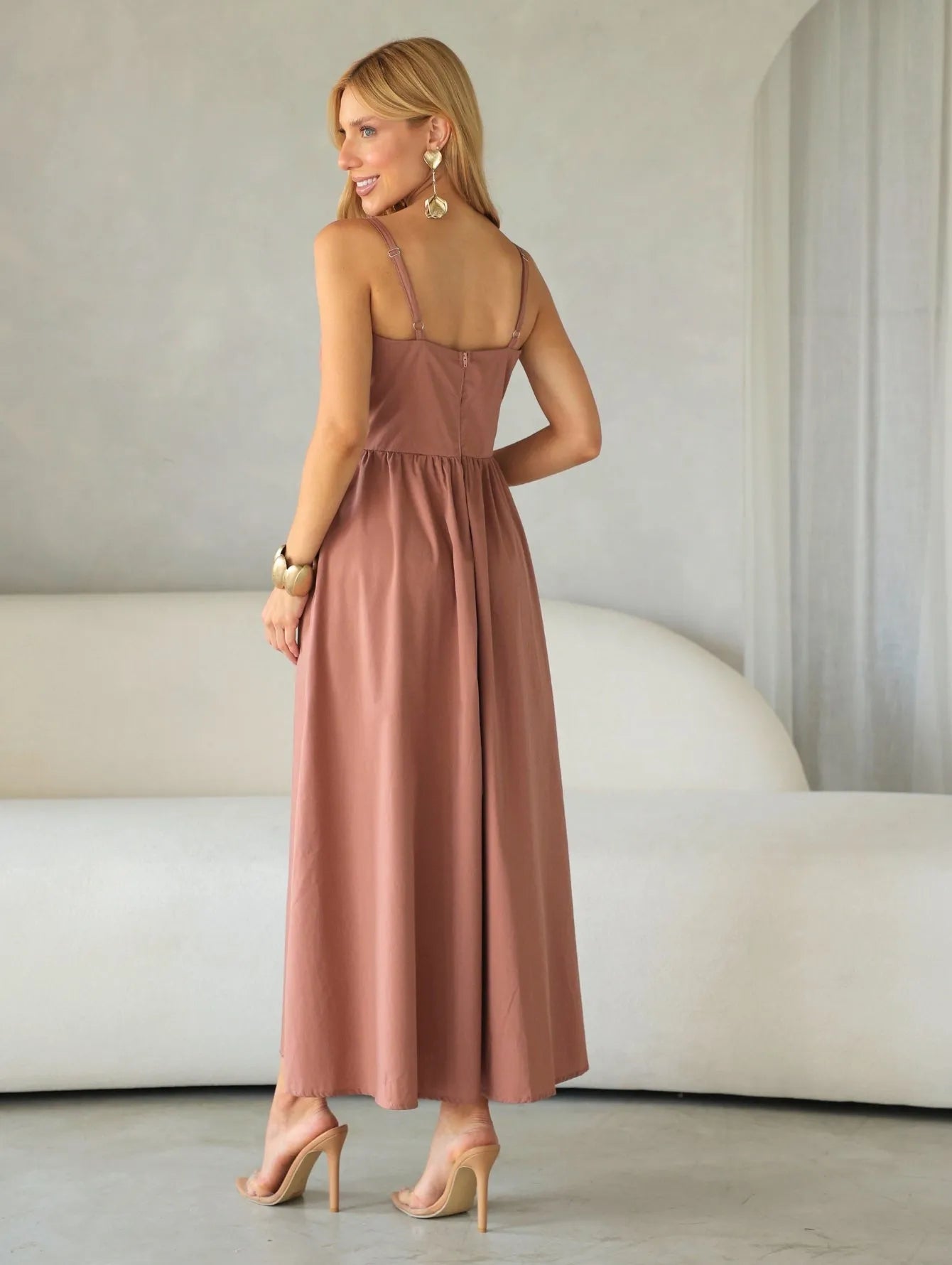 Vestido Midi Tricoline Alças Reguláveis