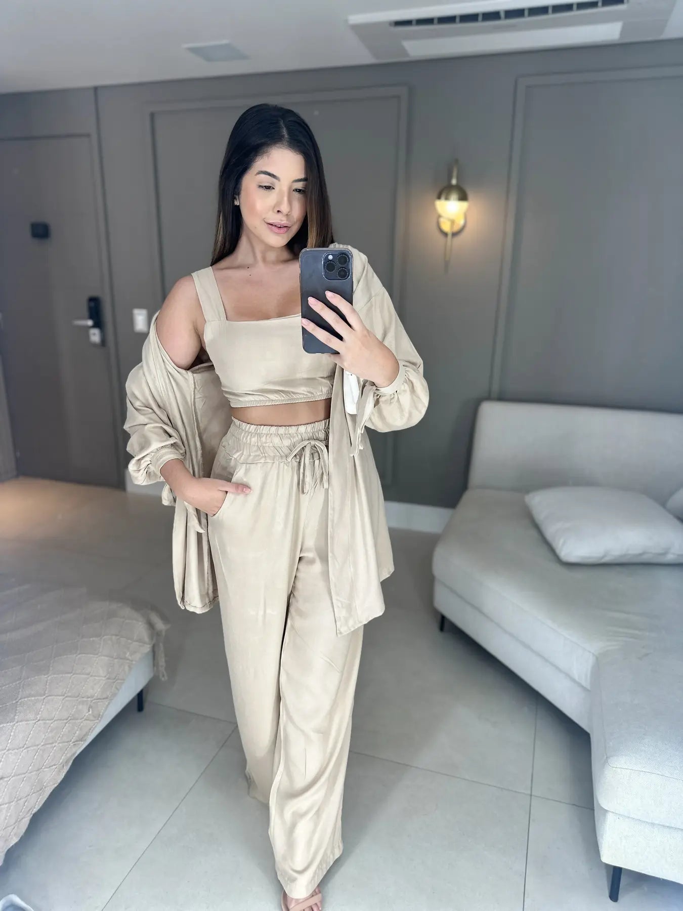 Conjunto Twill Kimono Pantalona Top