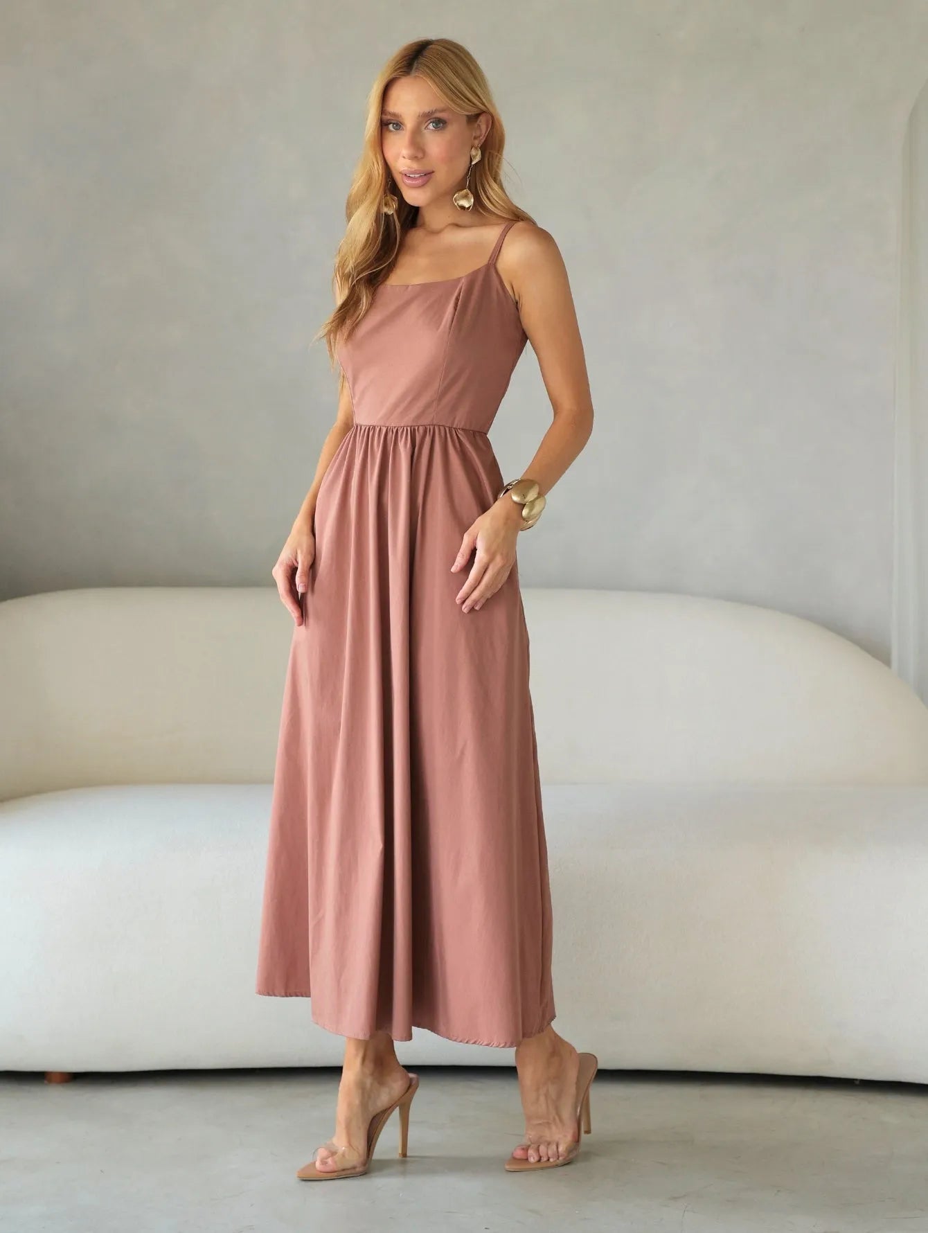 Vestido Midi Tricoline Alças Reguláveis