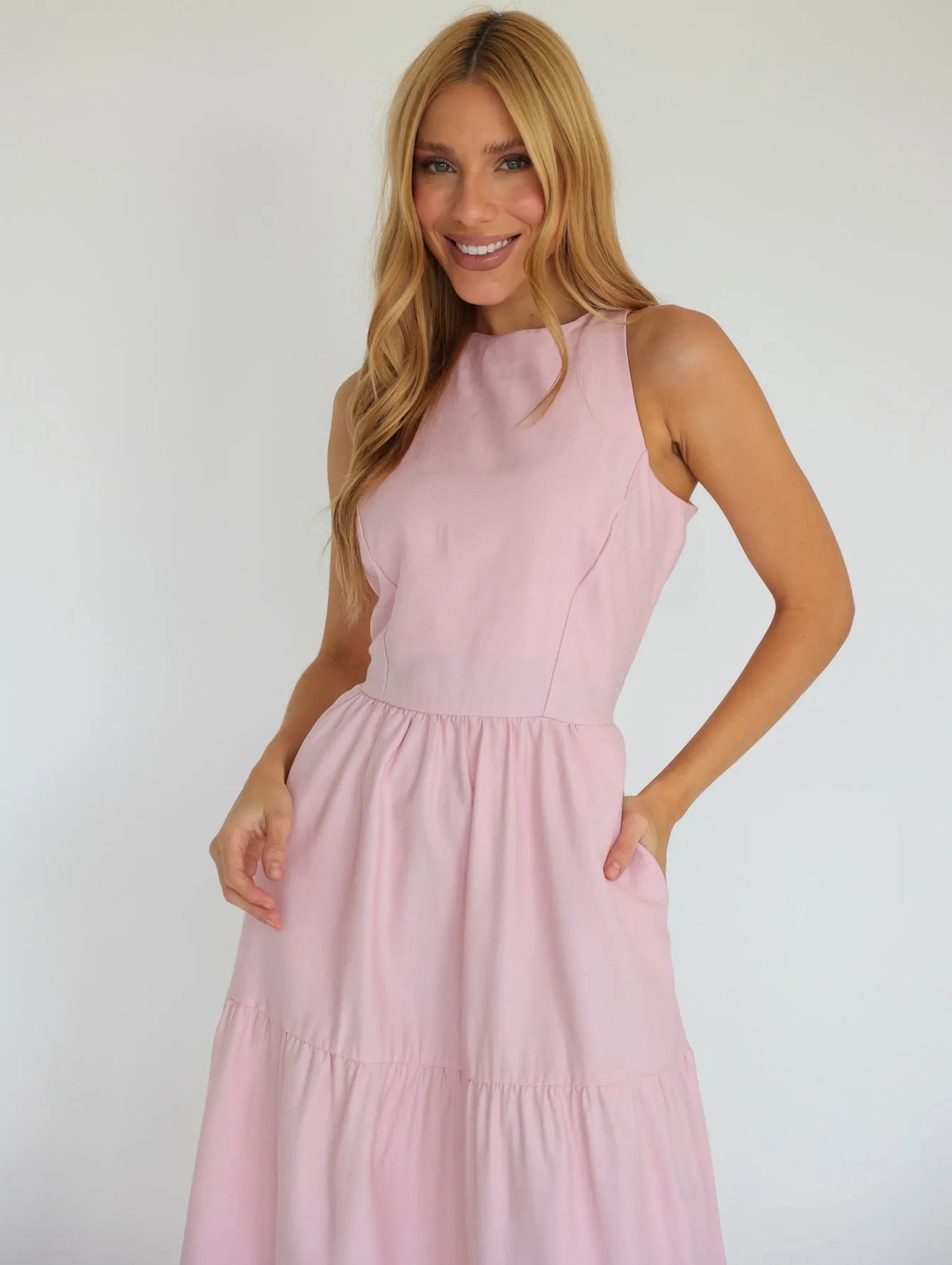 Vestido Longo Linho Sem Manga