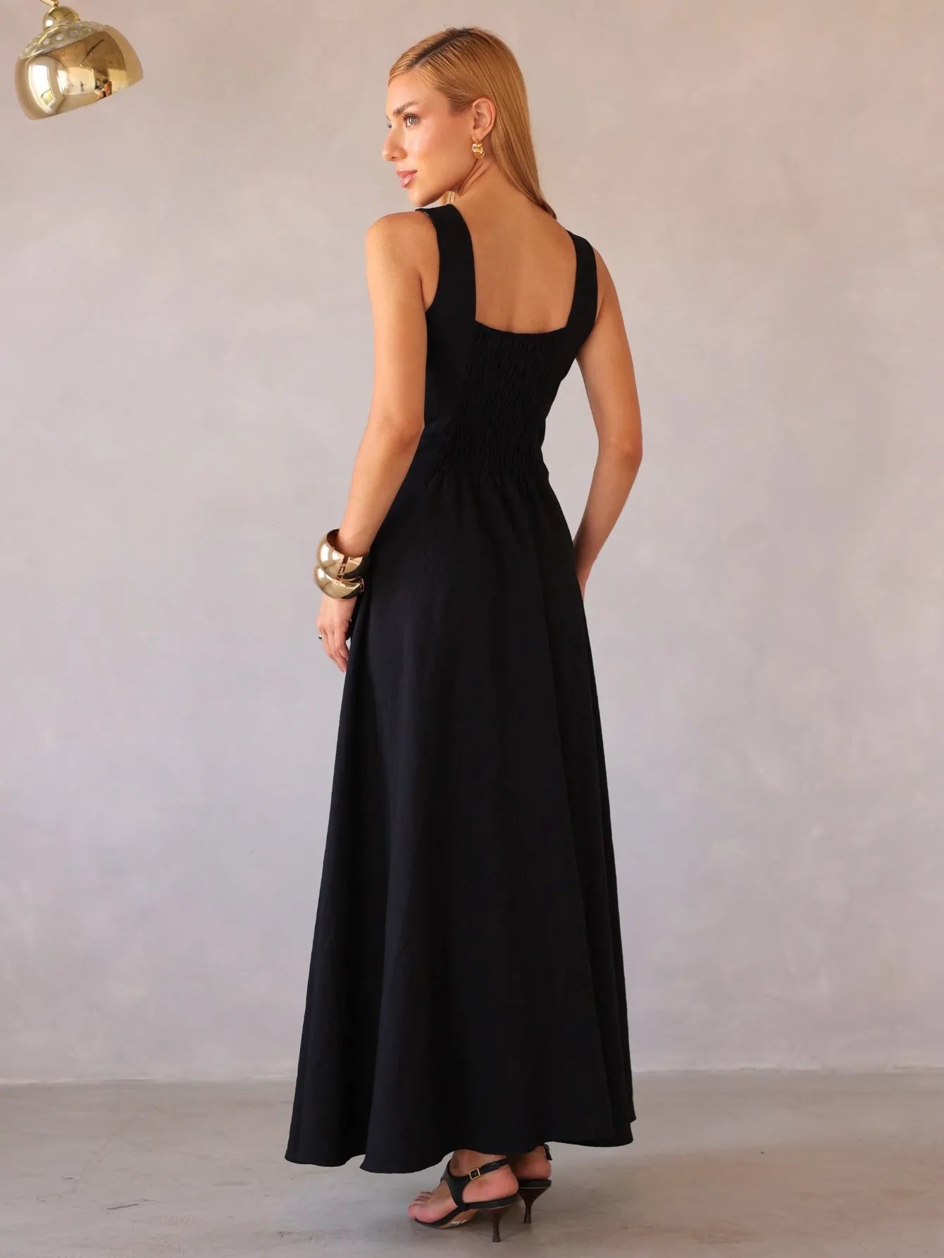 Vestido Longo Alfaiataria Decote Quadrado