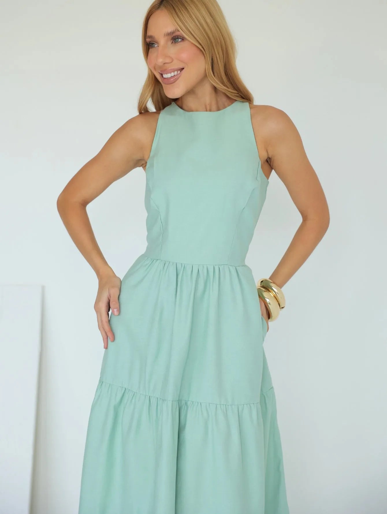 Vestido Longo Linho Sem Manga