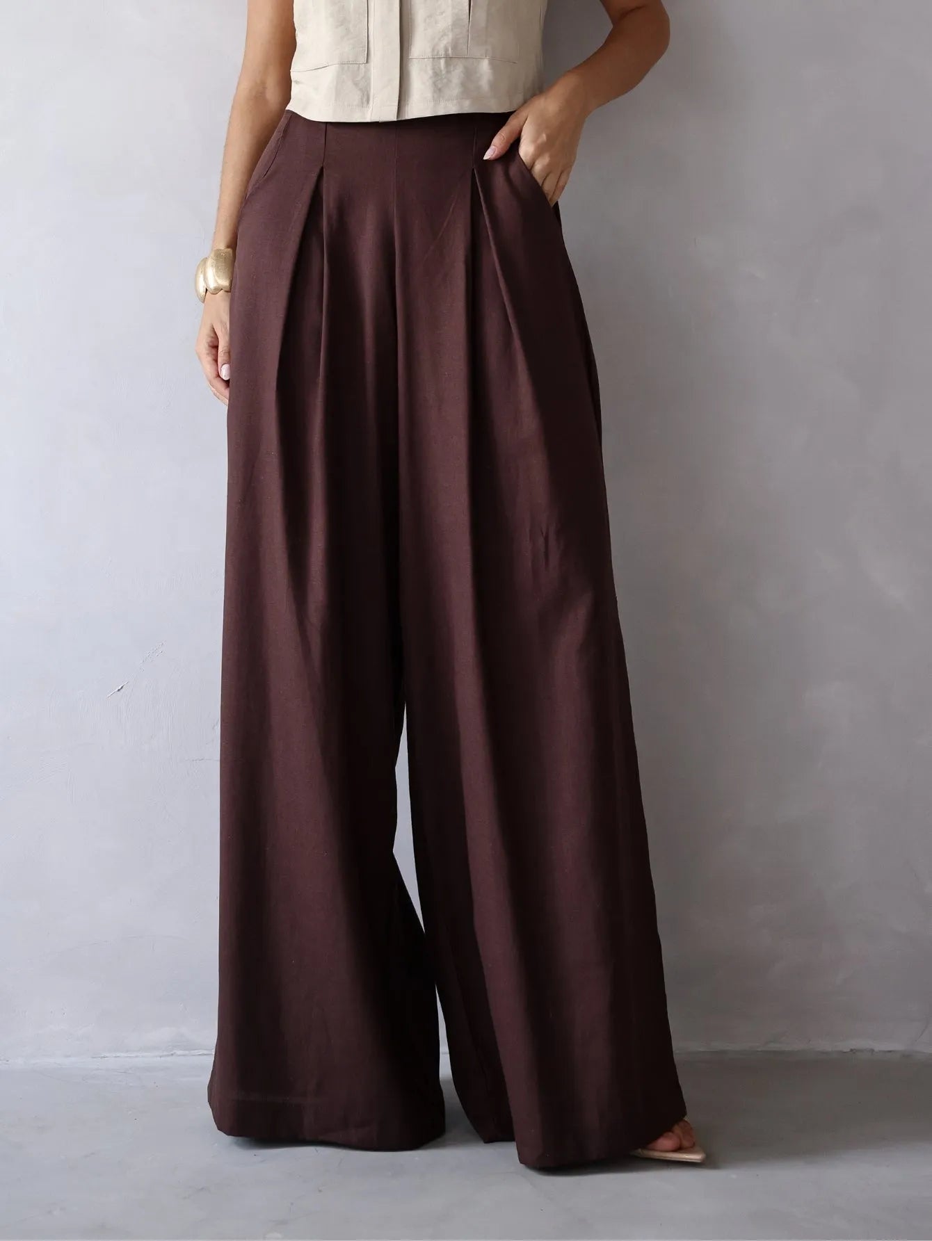 Calça Pantalona Linho Cintura Alta