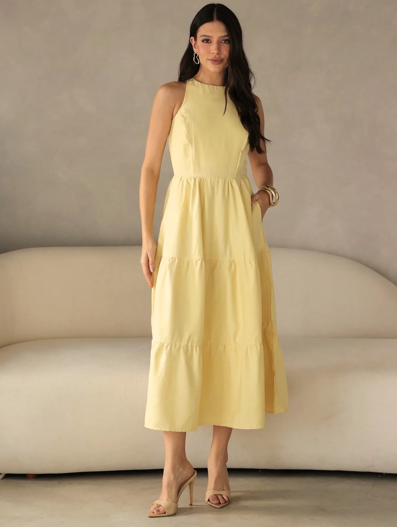 Vestido Longo Alfaiataria Sem Manga