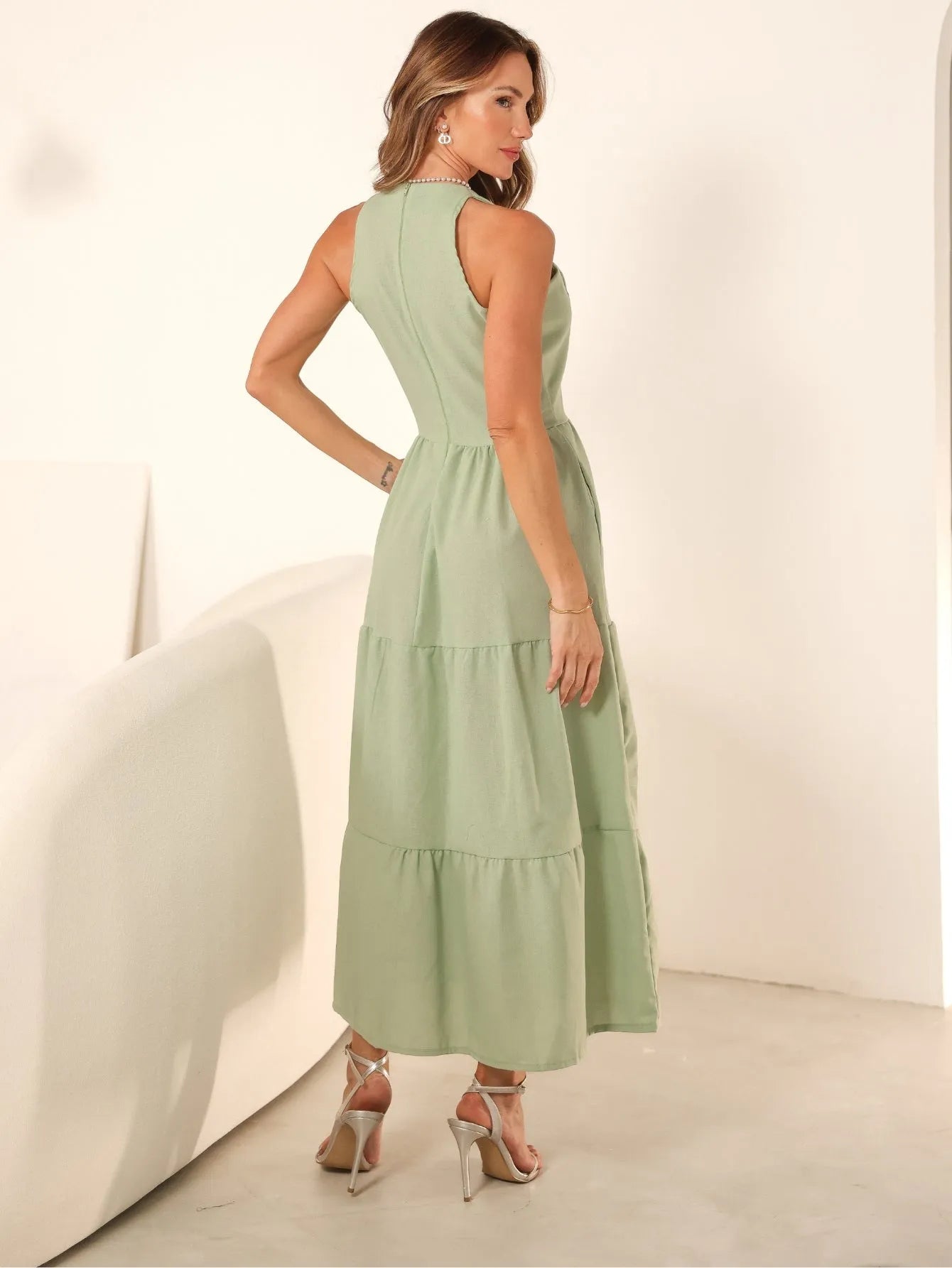 Vestido Longo Linho Sem Manga