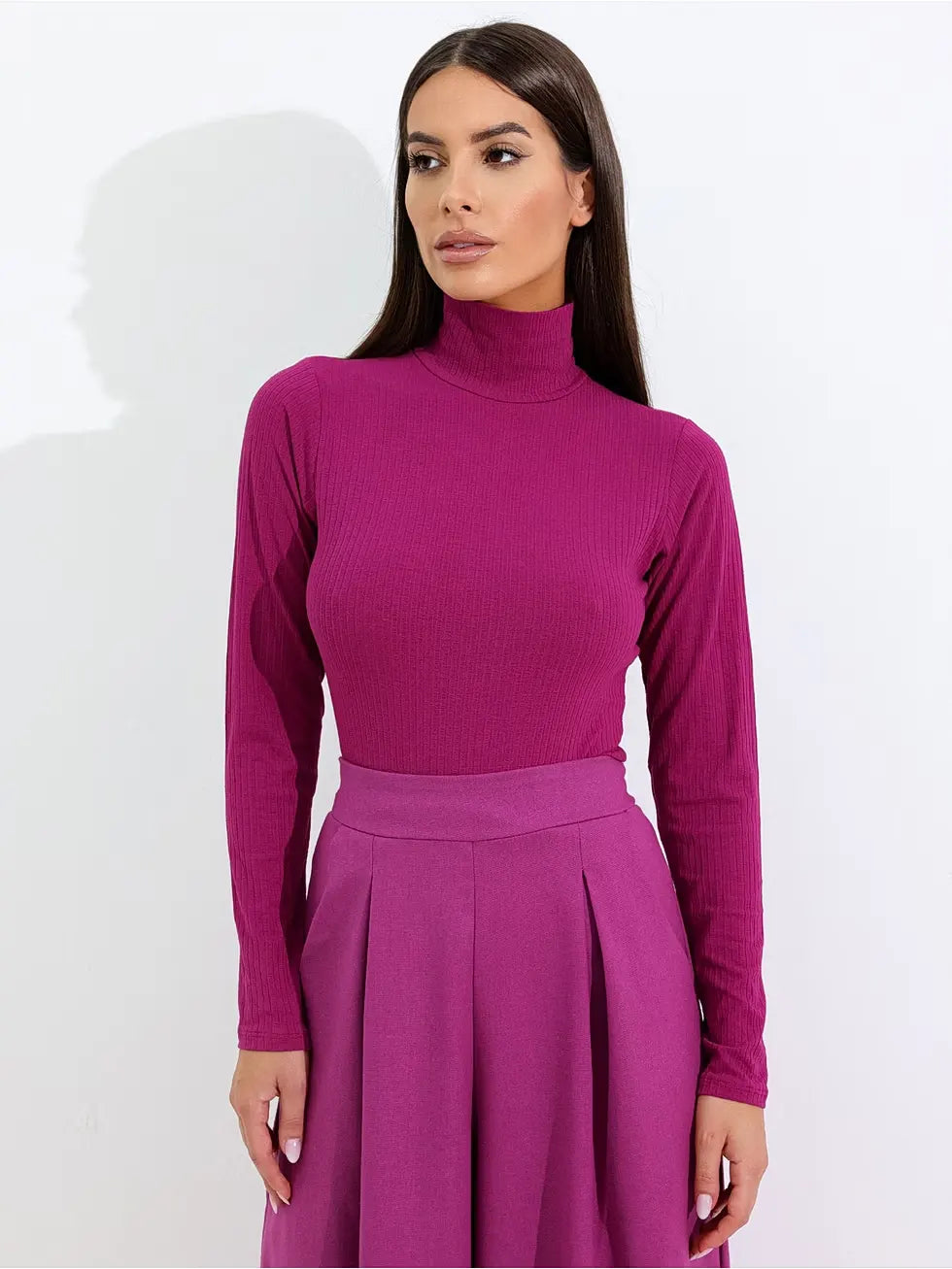 Blusa Manga Longa Canelada Gola Alta - SANTALUX - 132