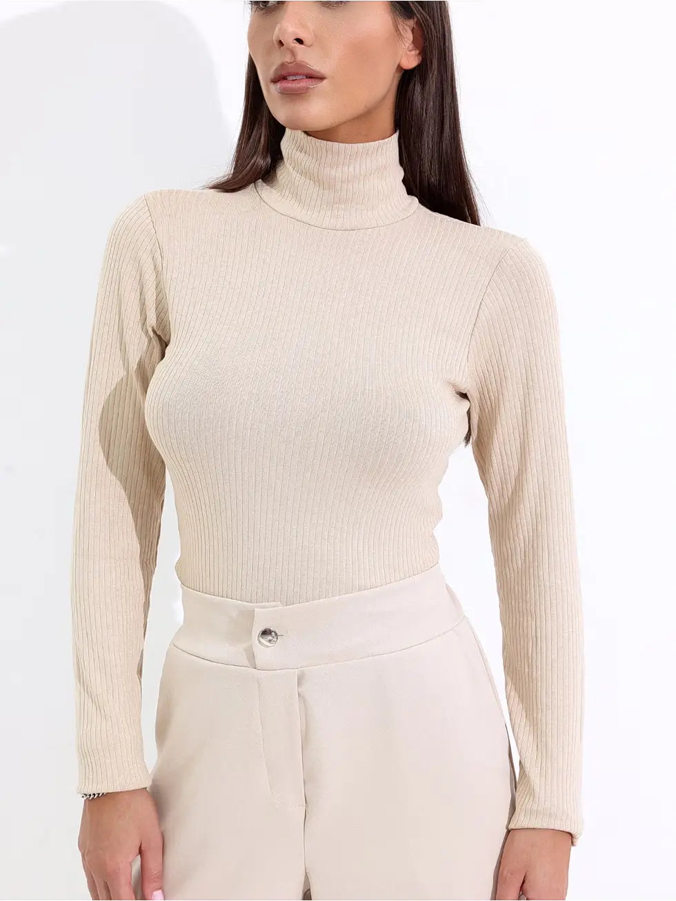 Blusa Manga Longa Canelada Gola Alta - SANTALUX - 132