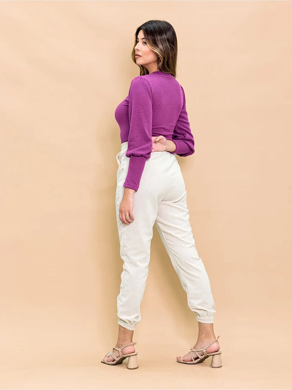 Calça Jogger Cintura Elástica Linho