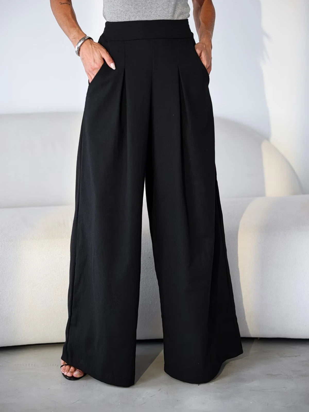 Calça Pantalona Cintura Alta com Elástico Elegante - SANTALUX - 121