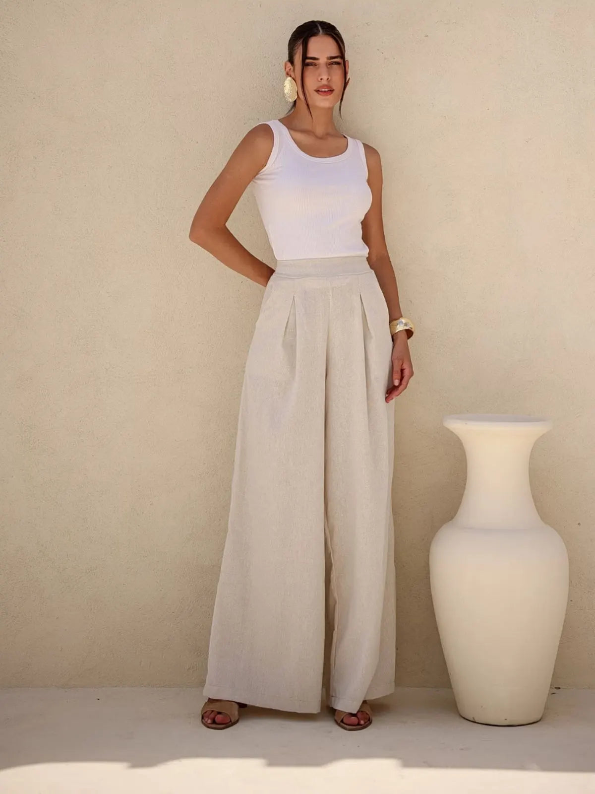 Calça Pantalona Cintura Alta com Elástico Elegante - SANTALUX - 121