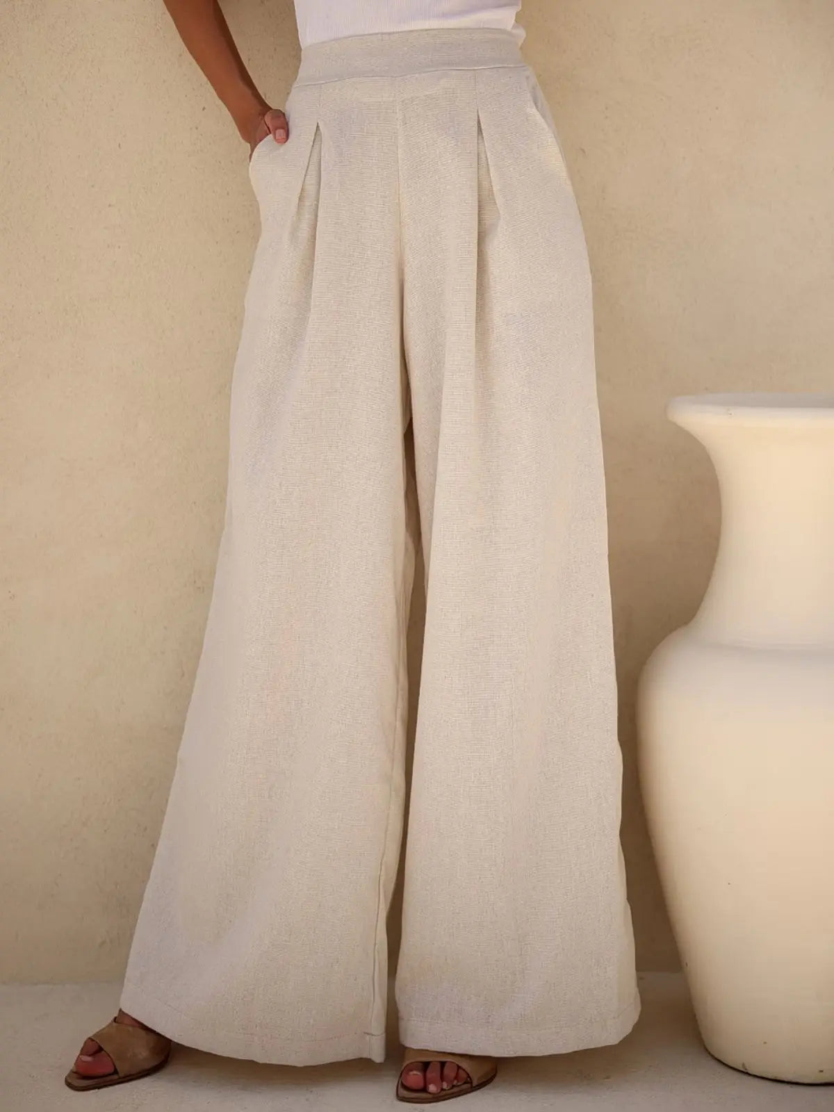 Calça Pantalona Cintura Alta com Elástico Elegante - SANTALUX - 121