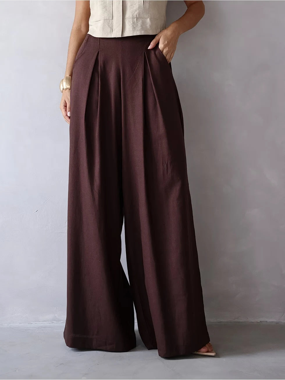 Calça Pantalona Cintura Alta com Elástico Elegante - SANTALUX - 121