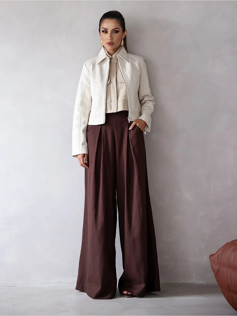 Calça Pantalona Cintura Alta com Elástico Elegante - SANTALUX - 121