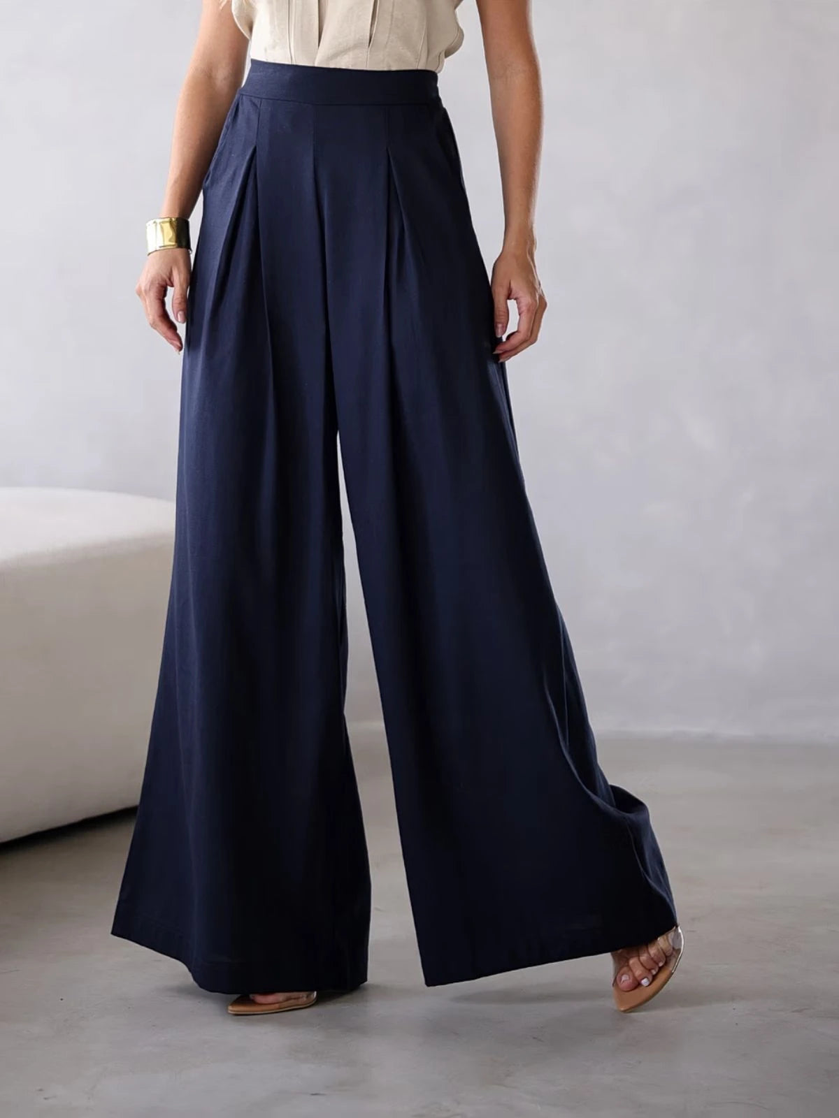 Calça Pantalona Cintura Alta com Elástico Elegante - SANTALUX - 121