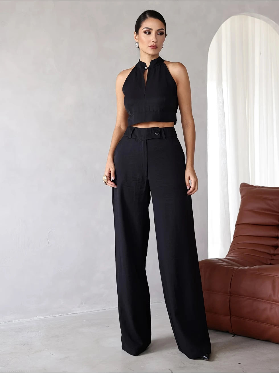 Conjunto Alfaiataria Wide Leg com Cropped - SANTALUX - 133