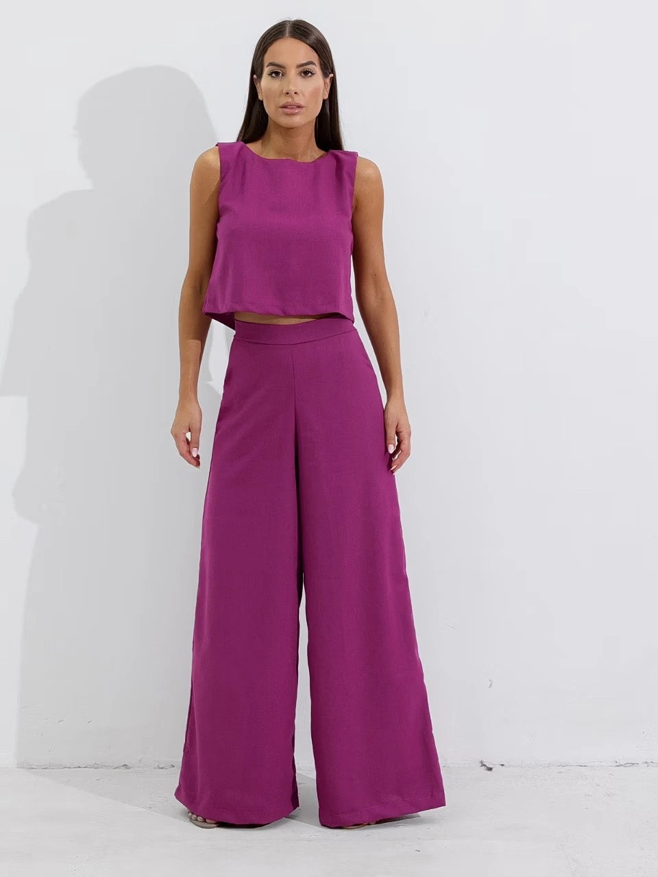 Conjunto Feminino Calça Pantalona e Blusa Regata Linho - SANTALUX - 185