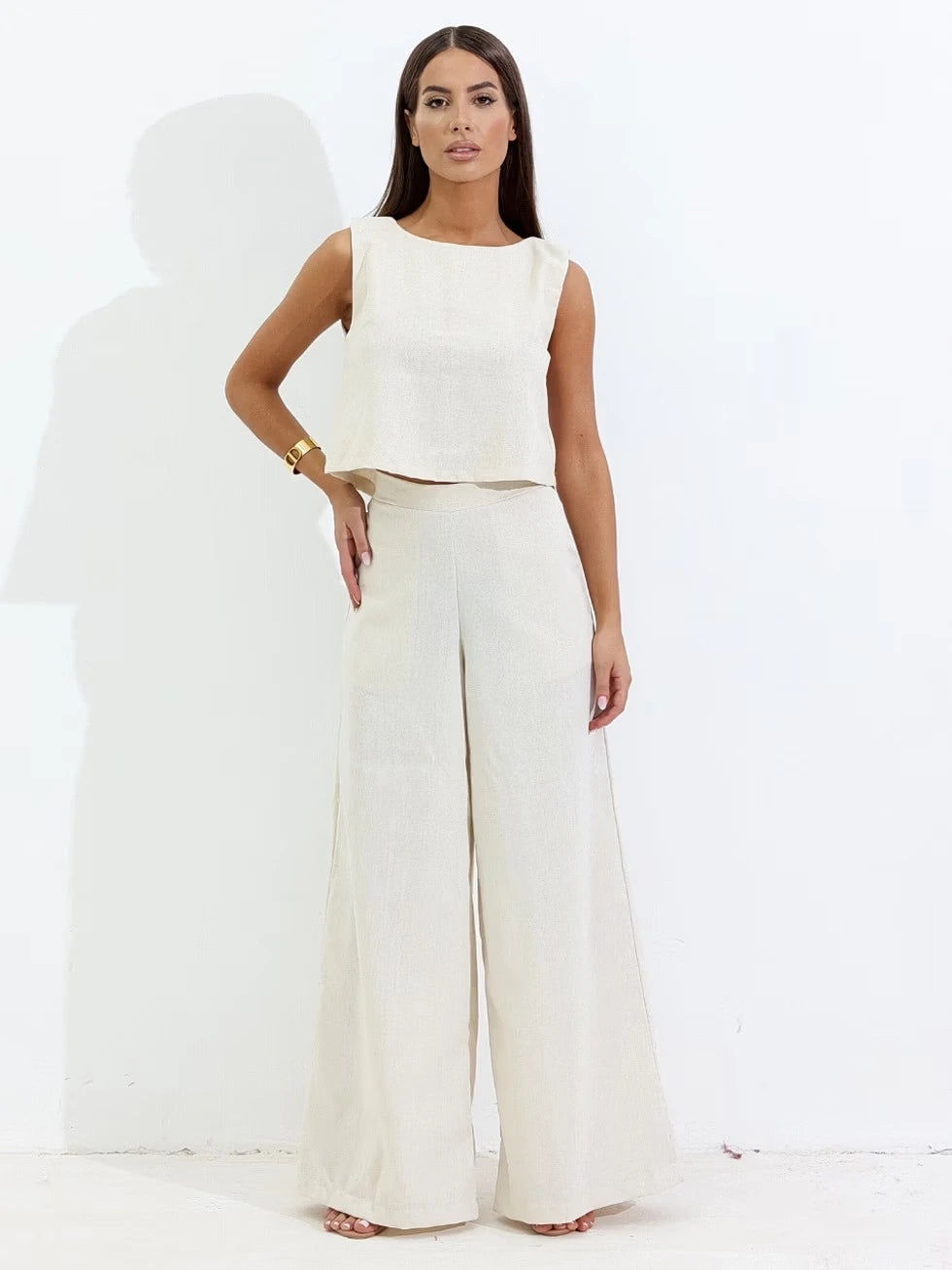 Conjunto Feminino Calça Pantalona e Blusa Regata Linho - SANTALUX - 185