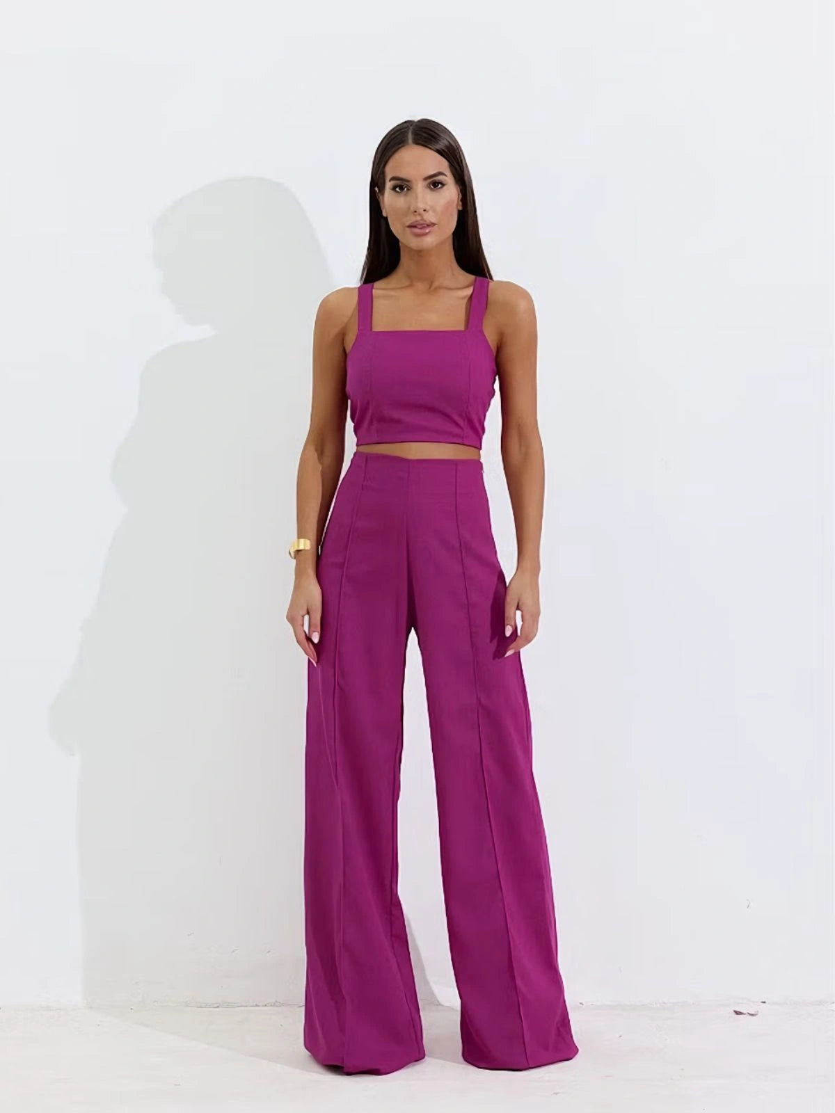 Conjunto Calça Pantalona Wide Leg e Cropped - SANTALUX - 172