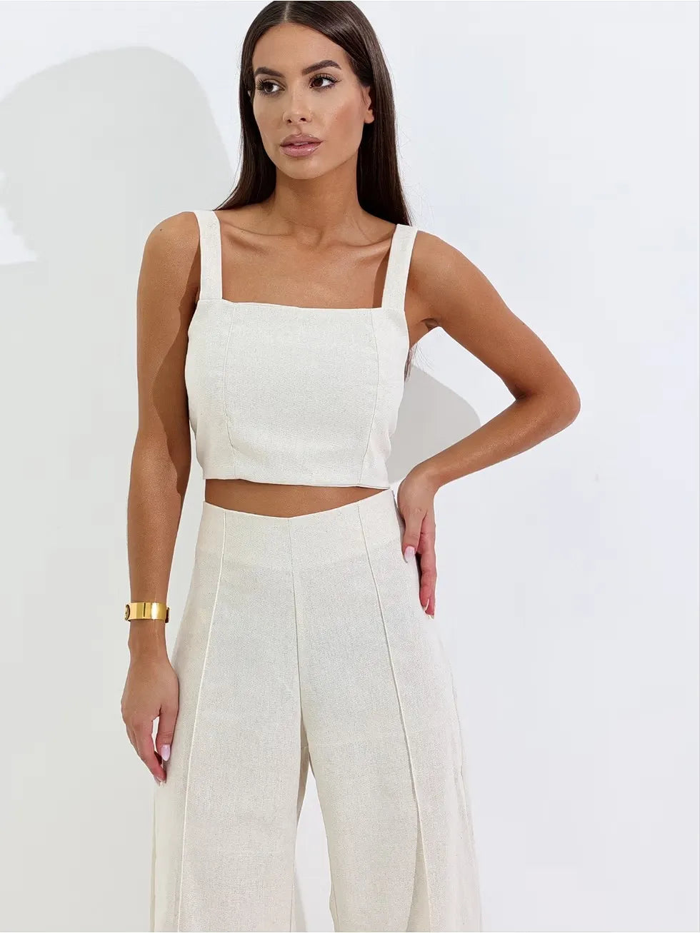 Conjunto Calça Pantalona Wide Leg e Cropped - SANTALUX - 172