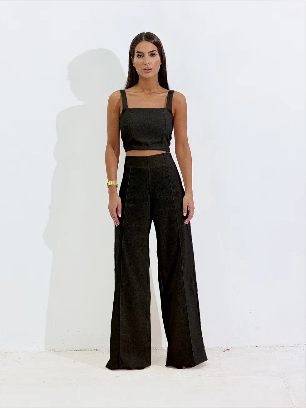 Conjunto Calça Pantalona Wide Leg e Cropped - SANTALUX - 172