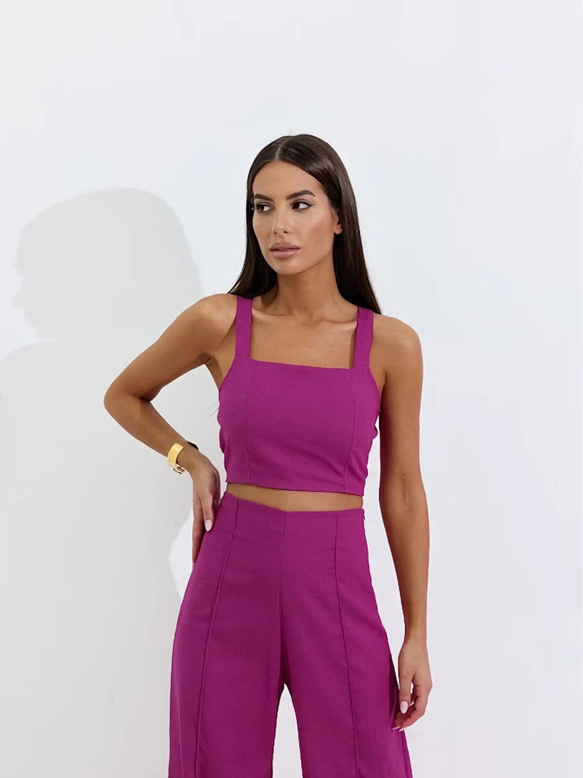 Conjunto Calça Pantalona Wide Leg e Cropped - SANTALUX - 172