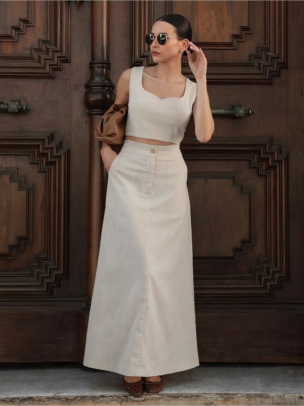 Conjunto Linho Cropped Saia Longa - SANTALUX - 149