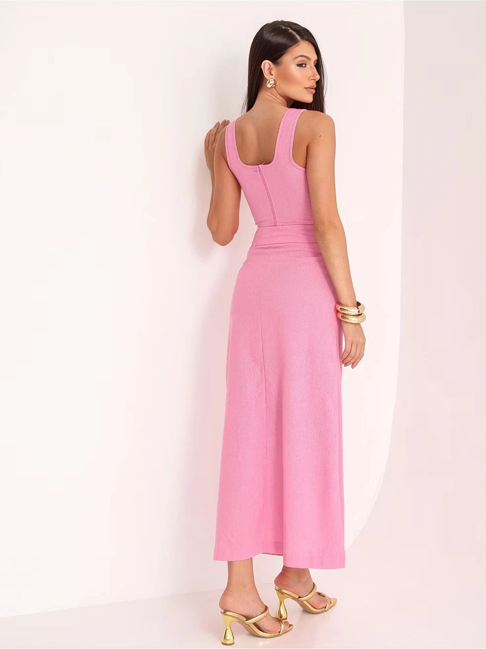 Conjunto Linho Cropped Saia Longa - SANTALUX - 149