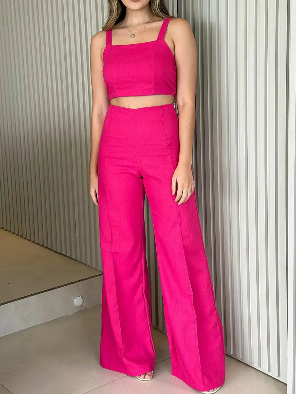 Conjunto Calça Pantalona Wide Leg e Cropped - SANTALUX - 172