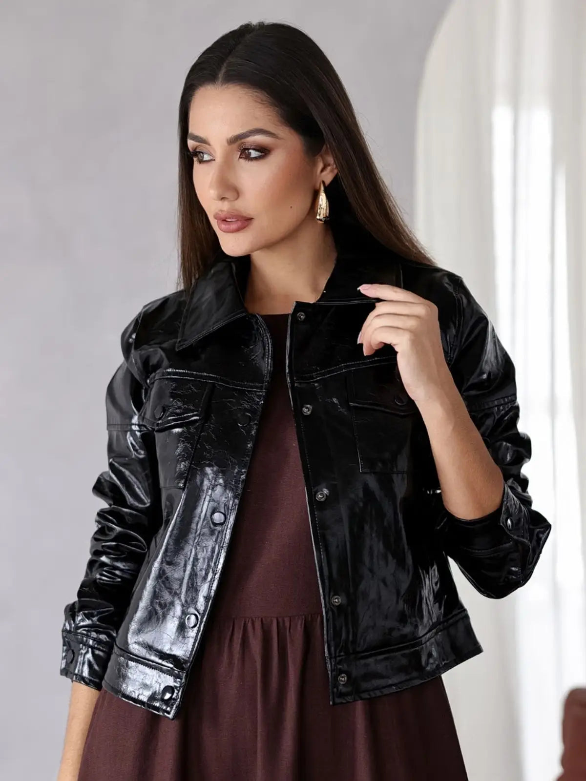 Jaqueta Couro Sintético Classic Com Bolsos | SANTALUX