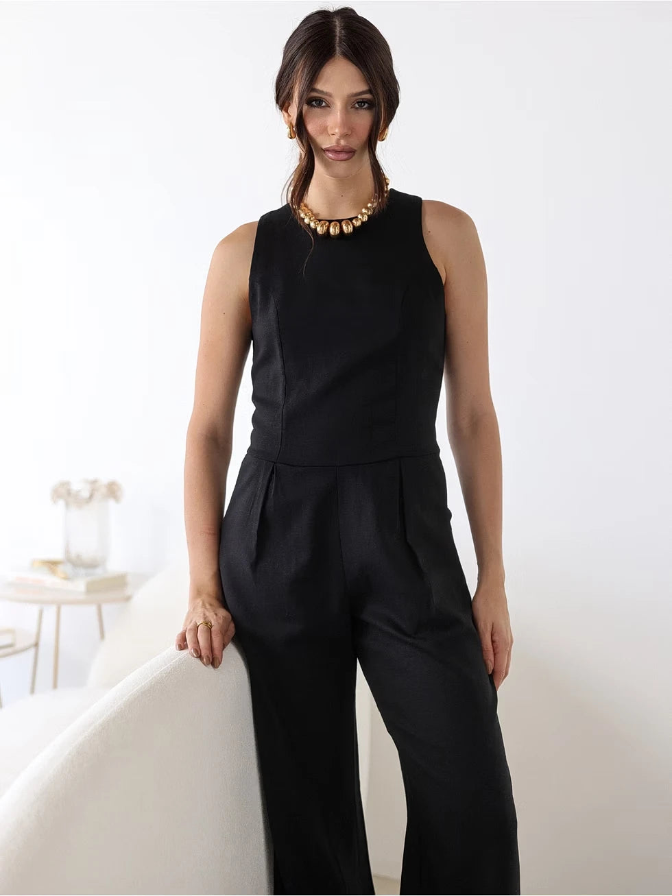 Macacão Linho Decote Nadador Confortável - SANTALUX - 134