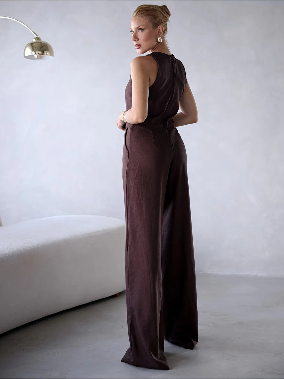 Macacão Linho Decote Nadador Confortável - SANTALUX - 134