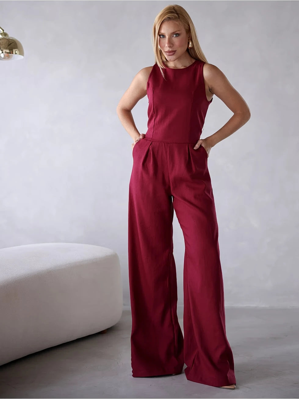 Macacão Linho Decote Nadador Confortável - SANTALUX - 134