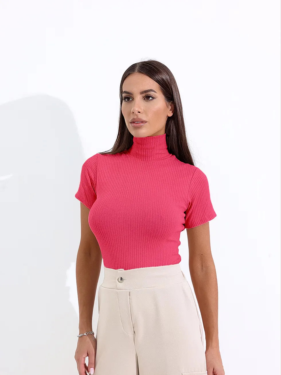 Blusa Canelada Gola Alta Confortável