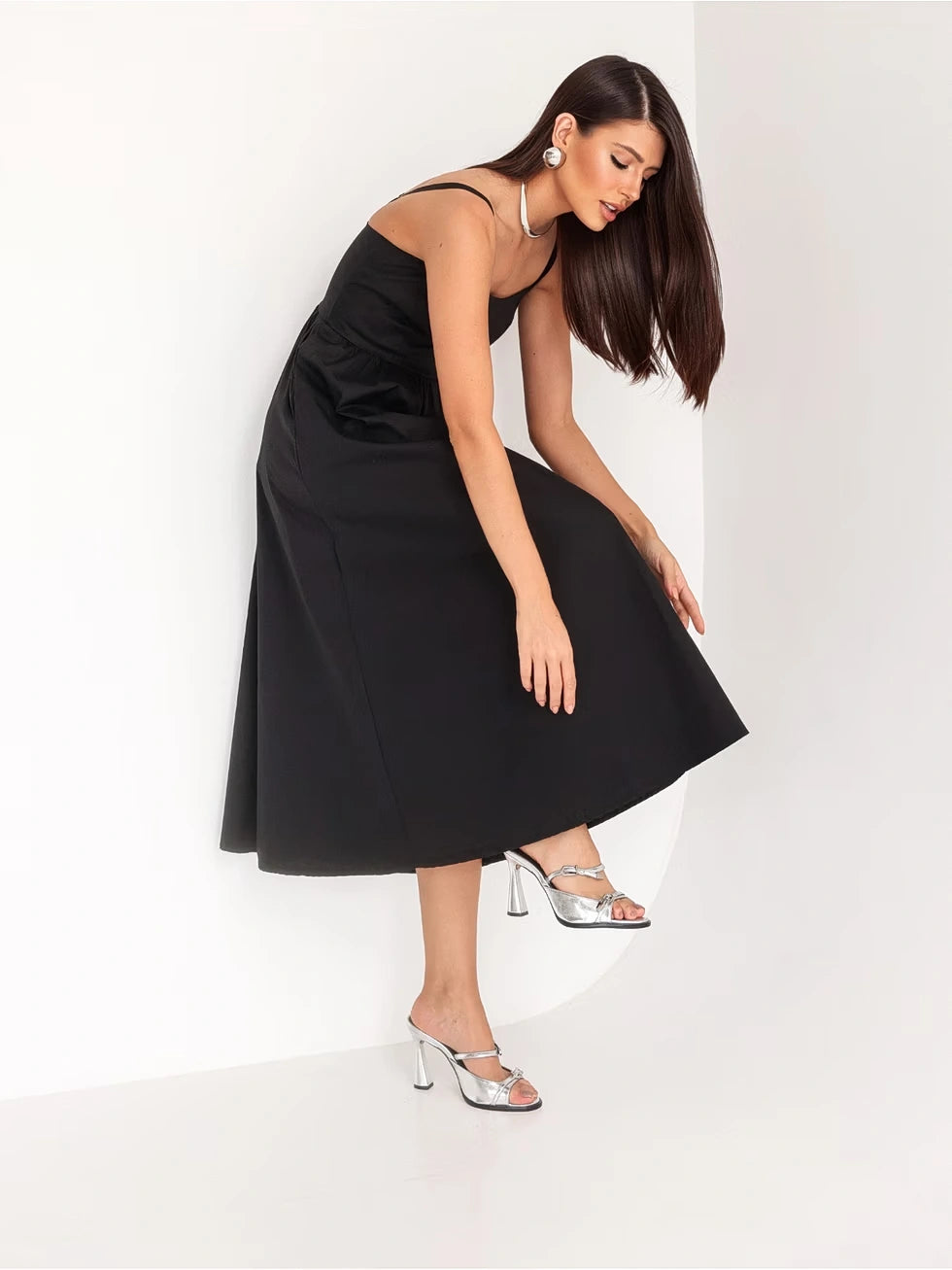 Vestido Midi Tricoline Alças Reguláveis