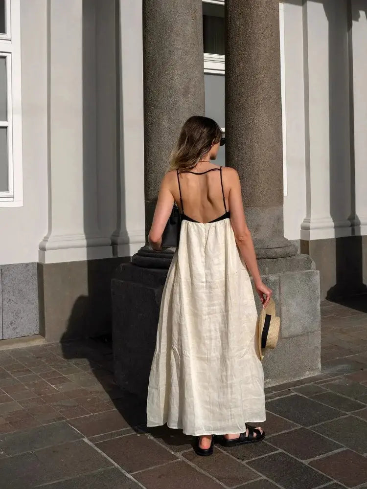 Vestido Longo P&B com Alças Finas - Santalux - 100